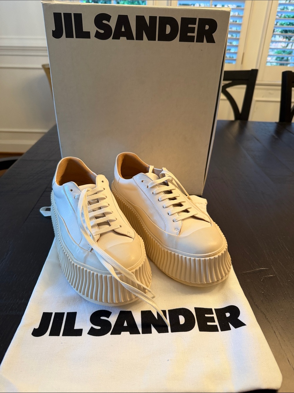Jil Sander Off-White Ribbed Platform Sneakers